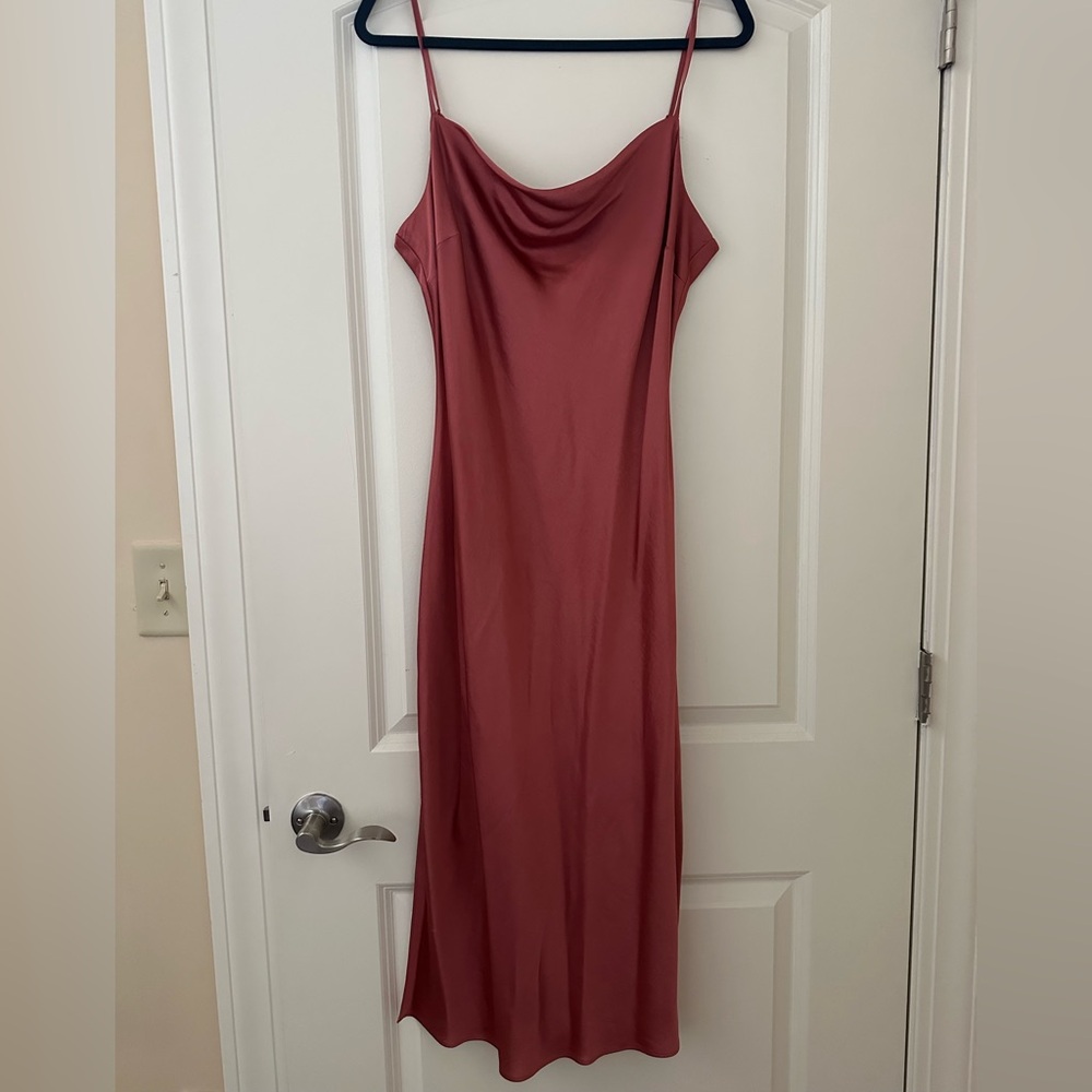 Express Rose Satin Cowl Neck Slip Midi Dress Size L